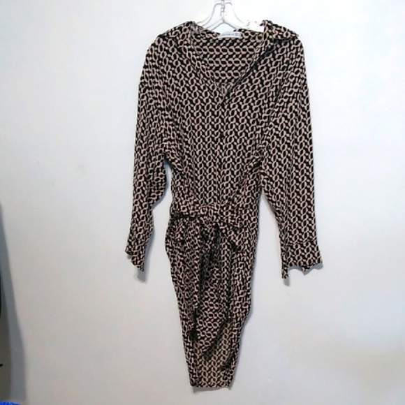 Faithfull the Brand Black and Tan Geometric Dress - Size 2 - Picture 2 of 9